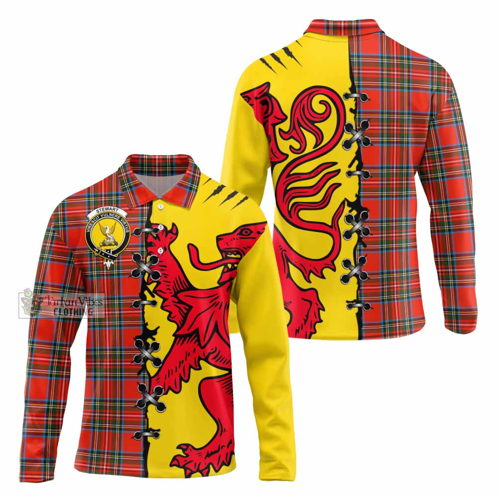 Stewart (Stuart) Tartan Family Crest Long Sleeve Polo Shirt Lion Rampant Honor - Tartan Vibes Clothing