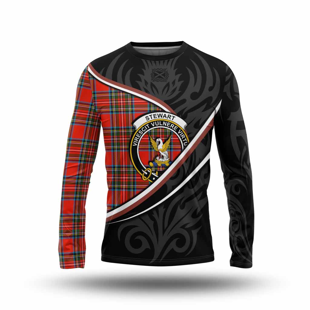 Stewart (Stuart) Tartan Family Crest Long Sleeve T-Shirt Celtic Scottish Thistle Floral - Tartan Vibes Clothing