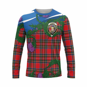 Stewart (Stuart) Tartan Family Crest Long Sleeve T-Shirt Thistle in Minimalism