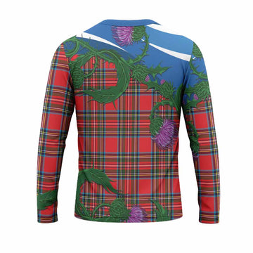 Stewart (Stuart) Tartan Family Crest Long Sleeve T-Shirt Thistle in Minimalism