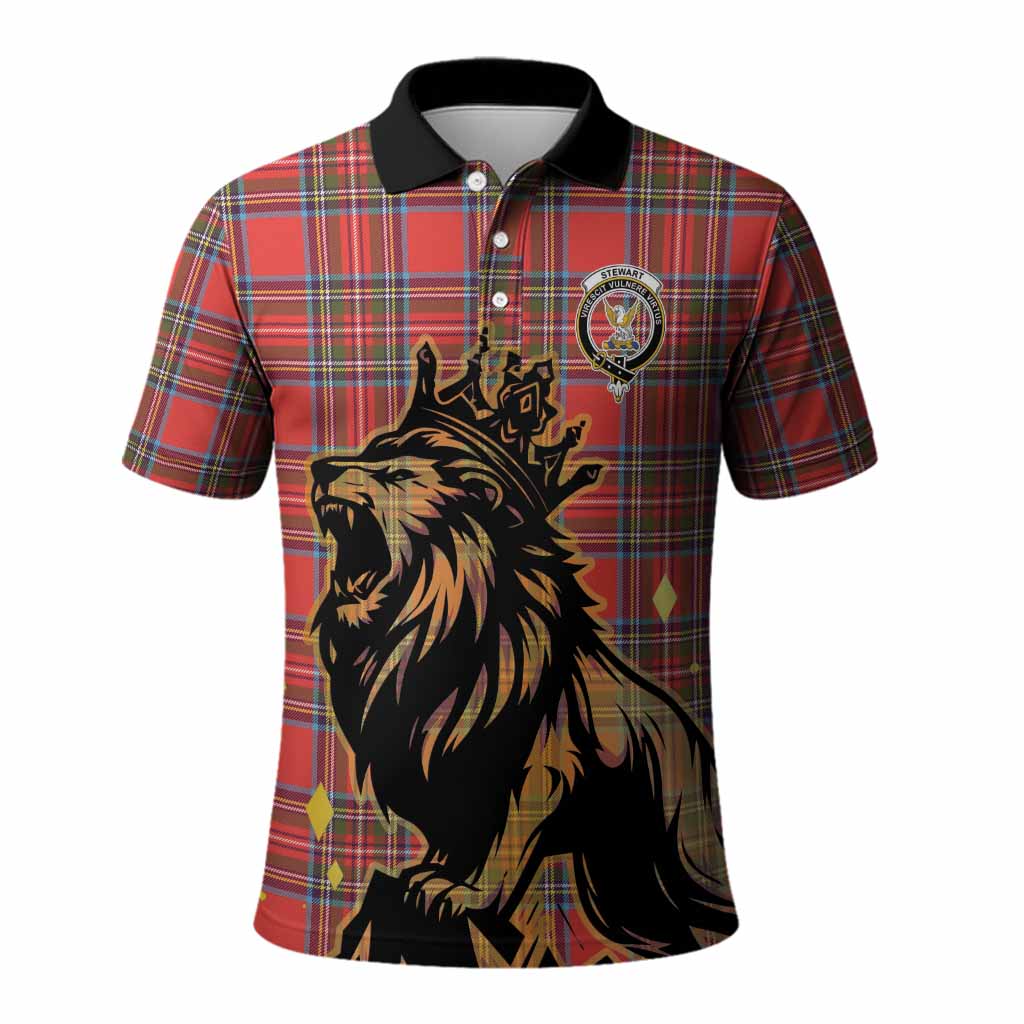 Stewart (Stuart) Tartan Family Crest Polo Shirt Crowned Lion Roaring