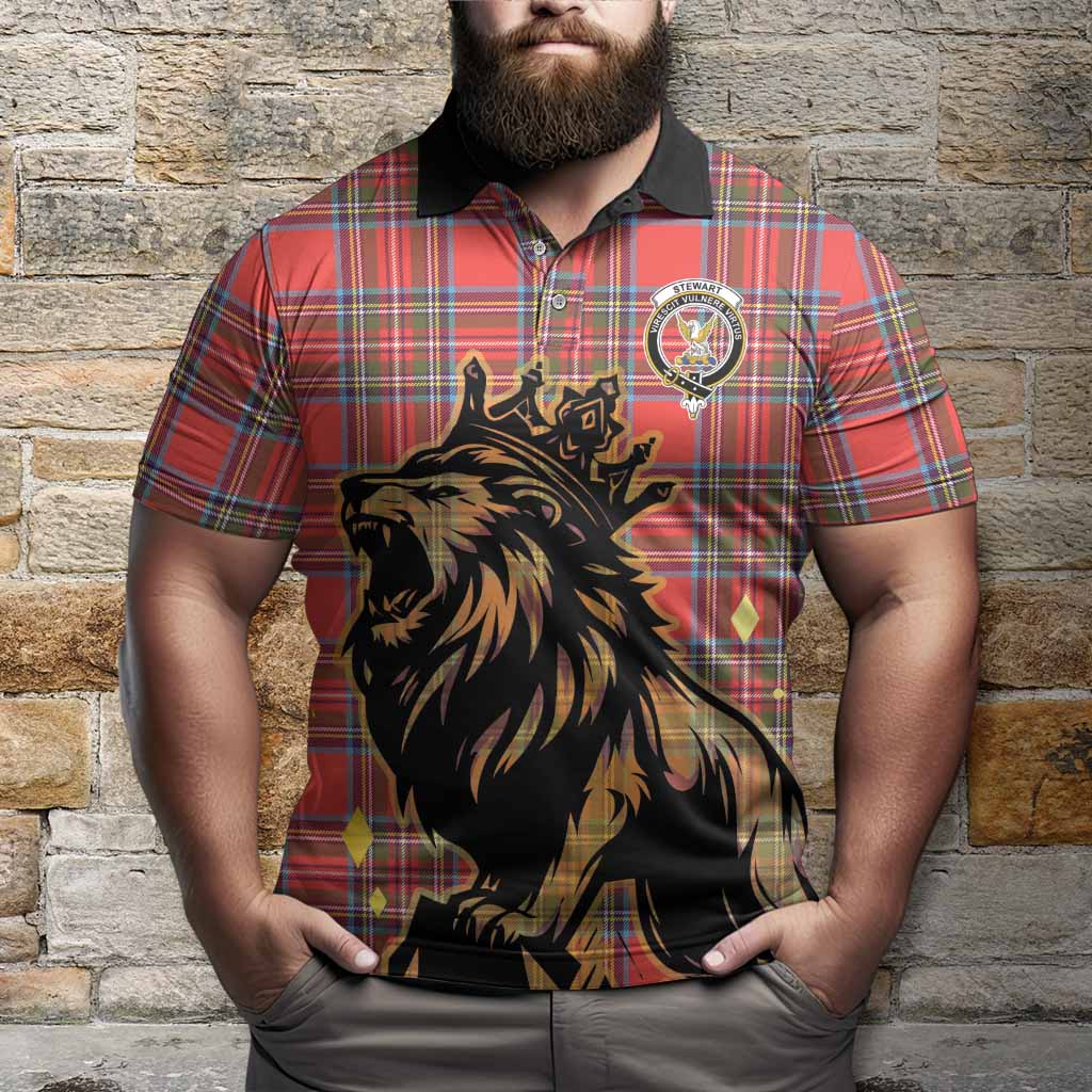 Stewart (Stuart) Tartan Family Crest Polo Shirt Crowned Lion Roaring