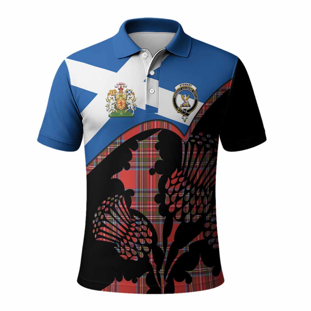 Stewart (Stuart) Tartan Family Crest Polo Shirt Scotland Thistle Floral Flag Style