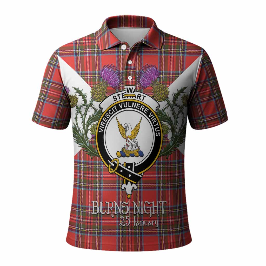 Stewart (Stuart) Tartan Family Crest Polo Shirt Scottish Burns Night Thistle Floral
