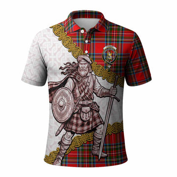 Stewart (Stuart) Tartan Family Crest Polo Shirt Scottish Highland Warrior Celtic Alba Gu Brath