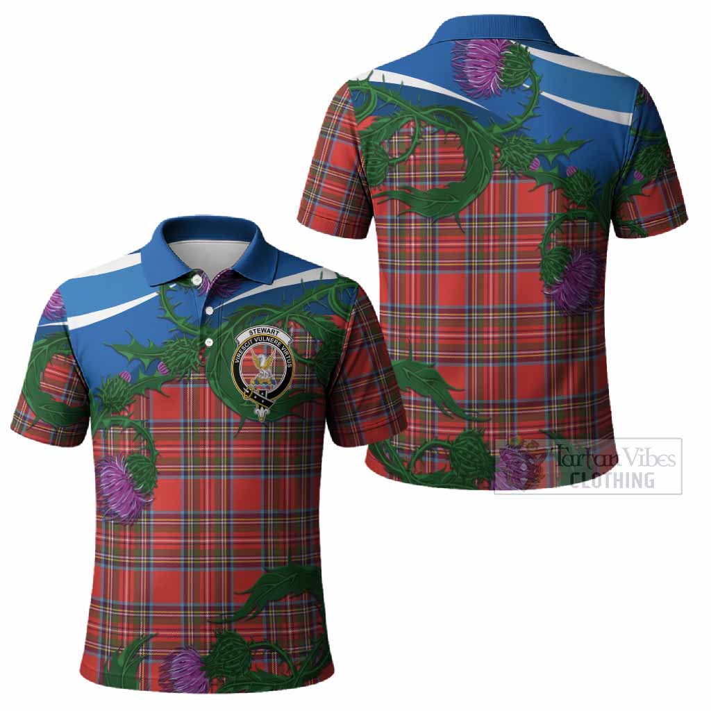 Stewart (Stuart) Tartan Family Crest Polo Shirt Thistle in Minimalism