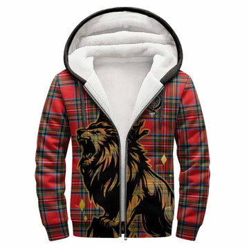 Stewart (Stuart) Tartan Family Crest Sherpa Hoodie Crowned Lion Roaring