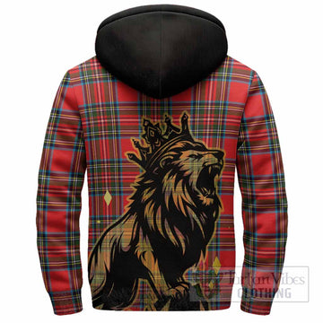 Stewart (Stuart) Tartan Family Crest Sherpa Hoodie Crowned Lion Roaring