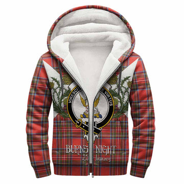 Stewart (Stuart) Tartan Family Crest Sherpa Hoodie Scottish Burns Night Thistle Floral