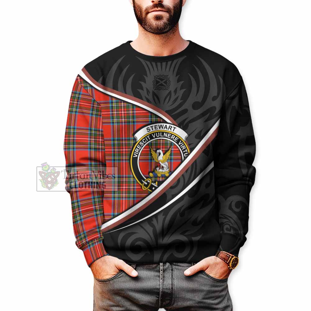 Stewart (Stuart) Tartan Family Crest Sweatshirt Celtic Scottish Thistle Floral - Tartan Vibes Clothing