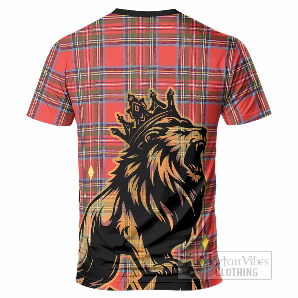 Stewart (Stuart) Tartan Family Crest T-Shirt Crowned Lion Roaring