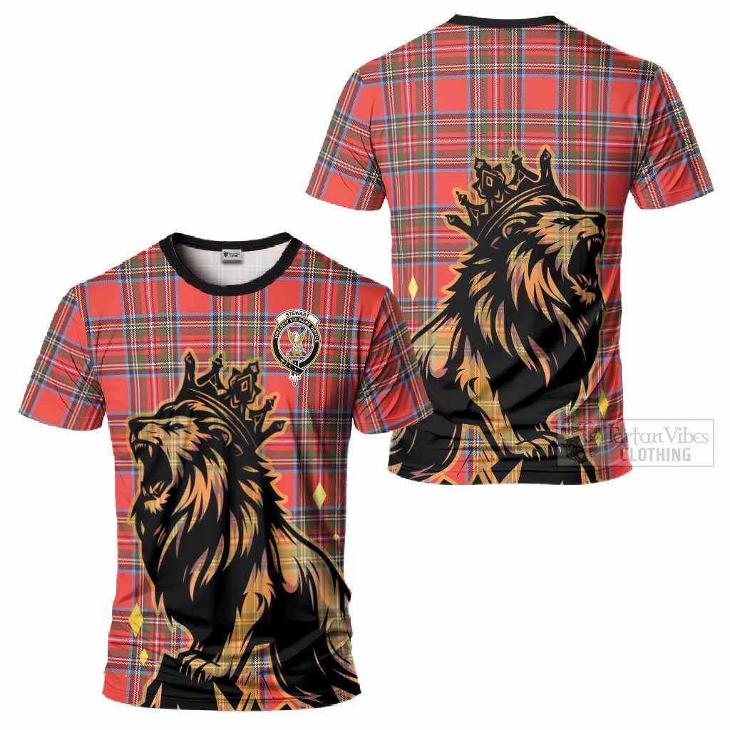 Stewart (Stuart) Tartan Family Crest T-Shirt Crowned Lion Roaring