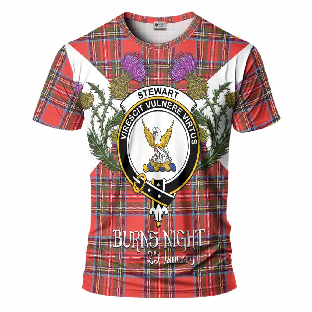 Stewart (Stuart) Tartan Family Crest T-Shirt Scottish Burns Night Thistle Floral