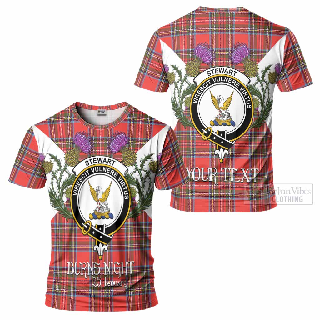 Stewart (Stuart) Tartan Family Crest T-Shirt Scottish Burns Night Thistle Floral