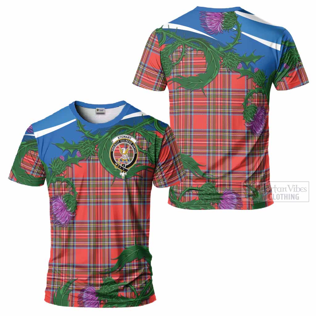 Stewart (Stuart) Tartan Family Crest T-Shirt Thistle in Minimalism