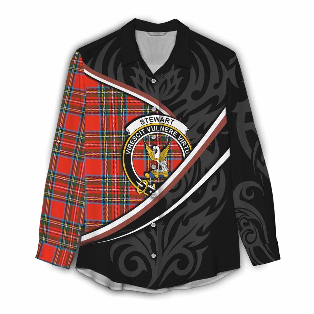 Stewart (Stuart) Tartan Family Crest Women Casual Shirt Celtic Scottish Thistle Floral - Tartan Vibes Clothing
