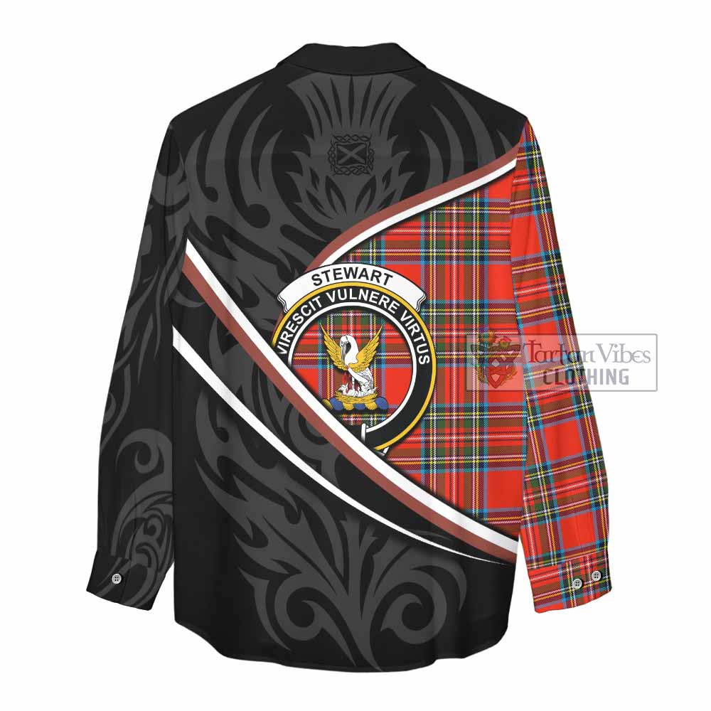 Stewart (Stuart) Tartan Family Crest Women Casual Shirt Celtic Scottish Thistle Floral - Tartan Vibes Clothing