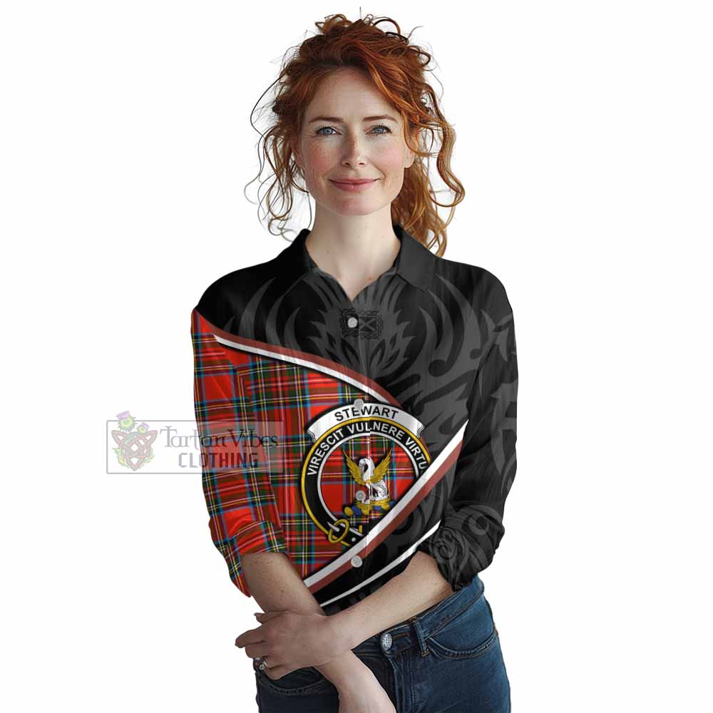 Stewart (Stuart) Tartan Family Crest Women Casual Shirt Celtic Scottish Thistle Floral - Tartan Vibes Clothing