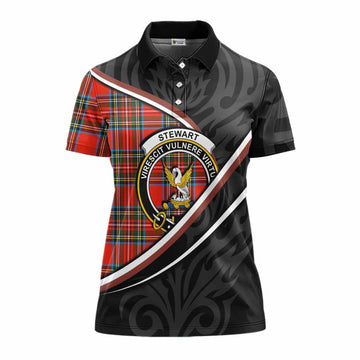 Stewart (Stuart) Tartan Family Crest Women's Polo Shirt Celtic Scottish Thistle Floral - Tartan Vibes Clothing
