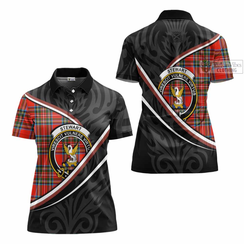 Stewart (Stuart) Tartan Family Crest Women's Polo Shirt Celtic Scottish Thistle Floral - Tartan Vibes Clothing