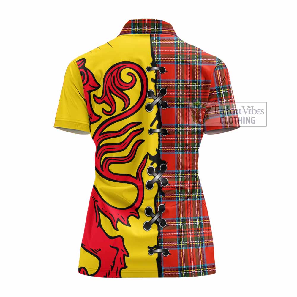 Stewart (Stuart) Tartan Family Crest Women's Polo Shirt Lion Rampant Honor - Tartan Vibes Clothing