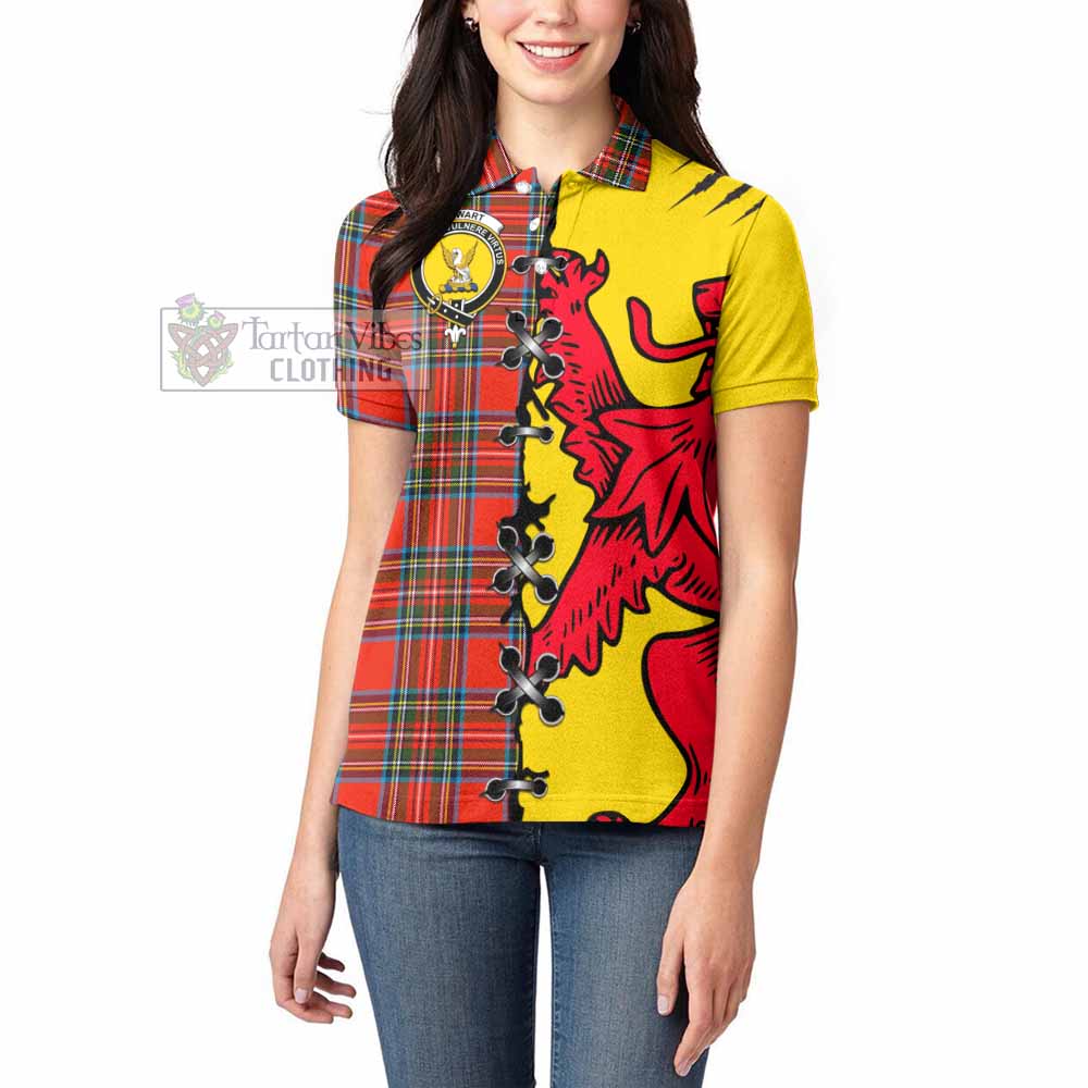 Stewart (Stuart) Tartan Family Crest Women's Polo Shirt Lion Rampant Honor - Tartan Vibes Clothing
