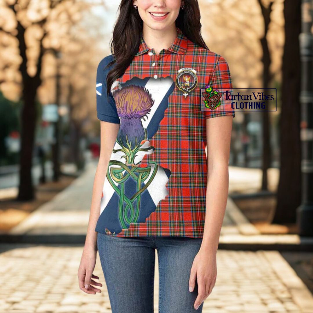 Stewart (Stuart) Tartan Family Crest Women's Polo Shirt Scottish Thistle Celtic Inspired