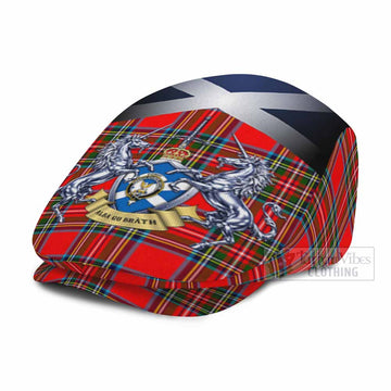 Stewart (Stuart) Tartan Flat Cap, Jeff Cap Alba Gu Brath Unicorn Crest
