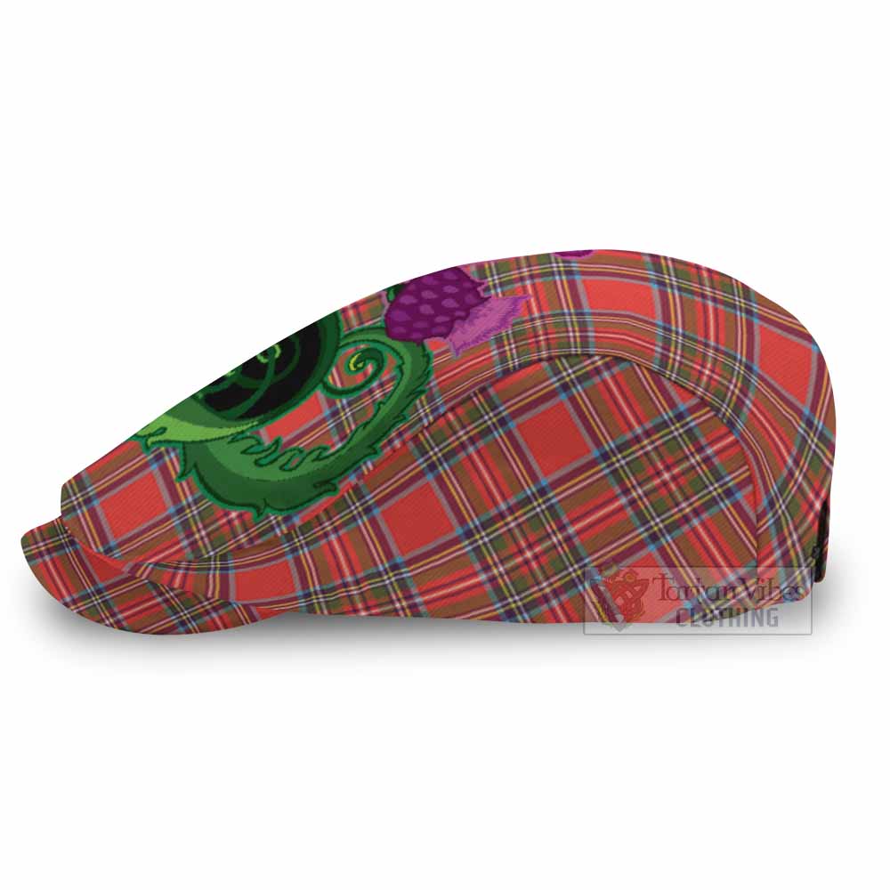 Stewart (Stuart) Tartan Flat Cap, Jeff Cap Traditional Scottish Thistle