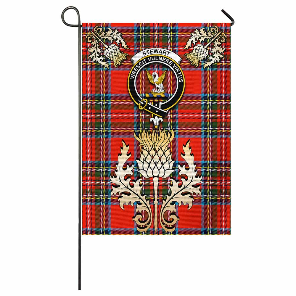 Stewart (Stuart) Tartan Garden Flag with Golden Regal Scottish Thistle Emblem - Tartan Vibes Clothing