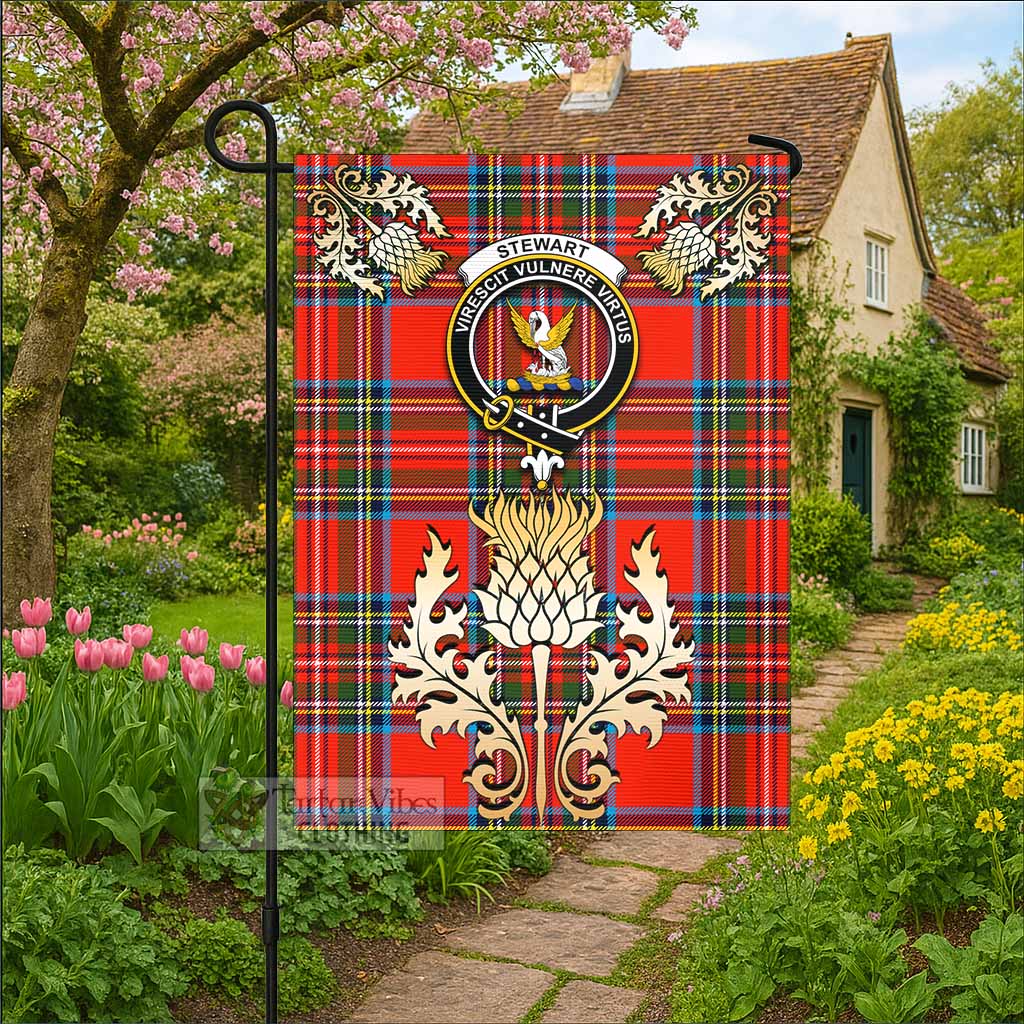 Stewart (Stuart) Tartan Garden Flag with Golden Regal Scottish Thistle Emblem - Tartan Vibes Clothing