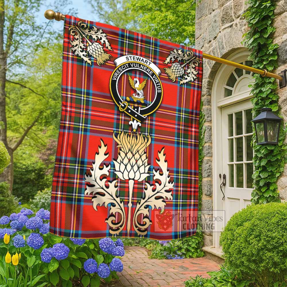 Stewart (Stuart) Tartan Garden Flag with Golden Regal Scottish Thistle Emblem - Tartan Vibes Clothing