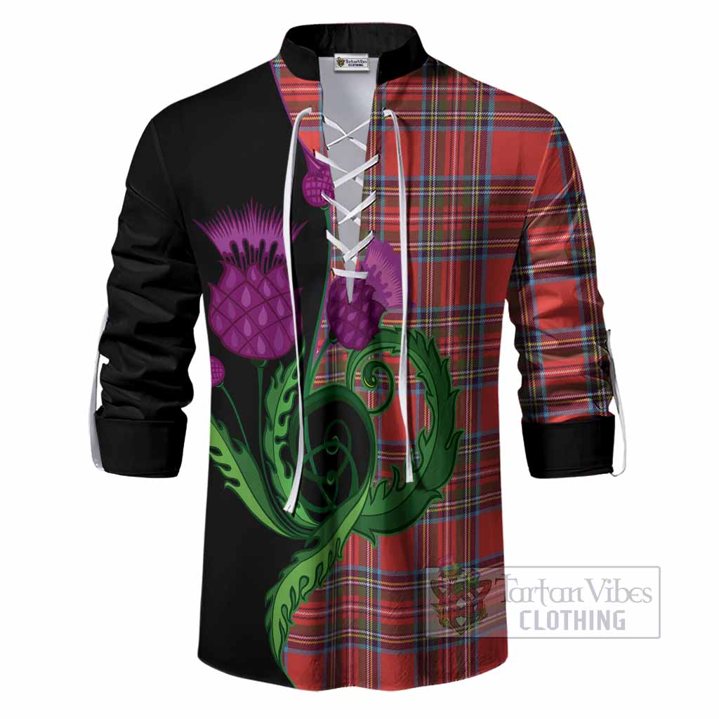 Stewart (Stuart) Tartan Ghillie Shirt Traditional Scottish Thistle