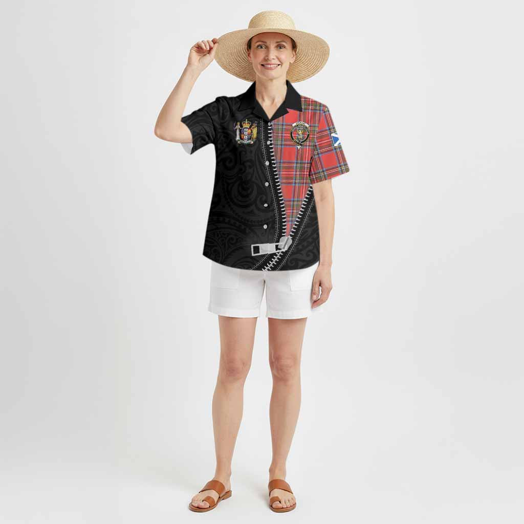 Stewart (Stuart) Tartan Hawaiian Shirt New Zealand Pattern Unique Zipper Stylized