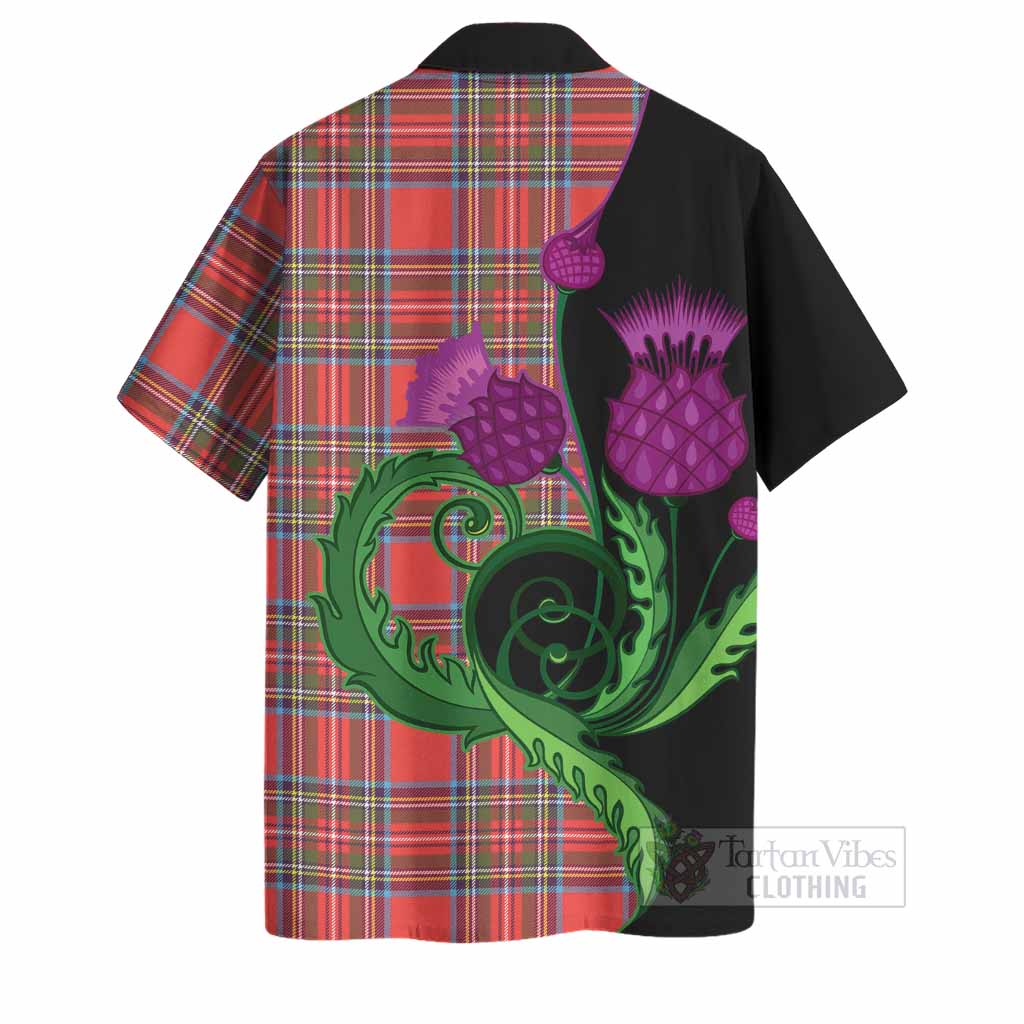 Stewart (Stuart) Tartan Hawaiian Shirt Traditional Scottish Thistle