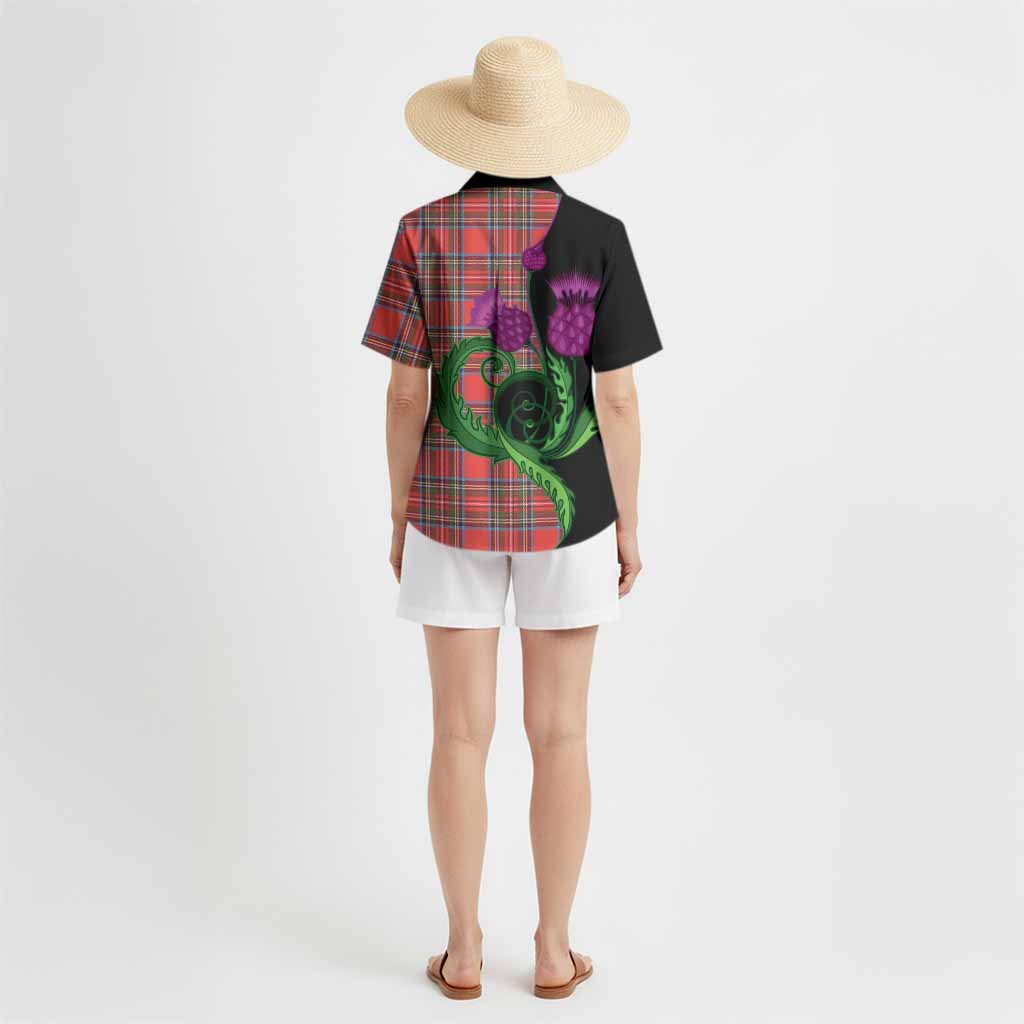Stewart (Stuart) Tartan Hawaiian Shirt Traditional Scottish Thistle