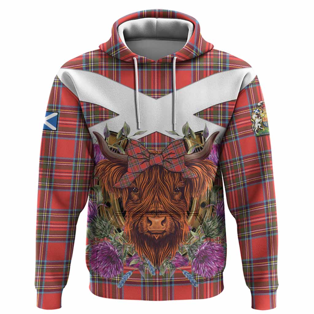 Stewart (Stuart) Tartan Hoodie Scottish Thistle Heilan Coo