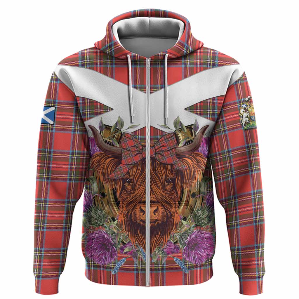 Stewart (Stuart) Tartan Hoodie Scottish Thistle Heilan Coo