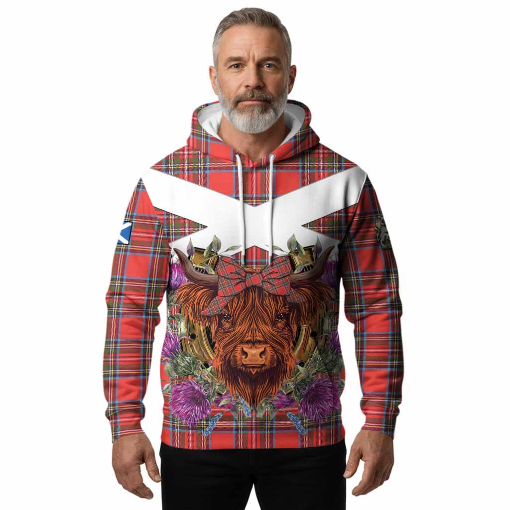 Stewart (Stuart) Tartan Hoodie Scottish Thistle Heilan Coo