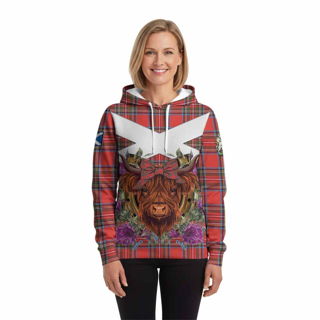 Stewart (Stuart) Tartan Hoodie Scottish Thistle Heilan Coo