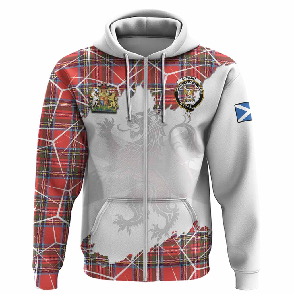 Stewart (Stuart) Tartan Hoodie with Family Crest and Lion Rampant Grunge Style