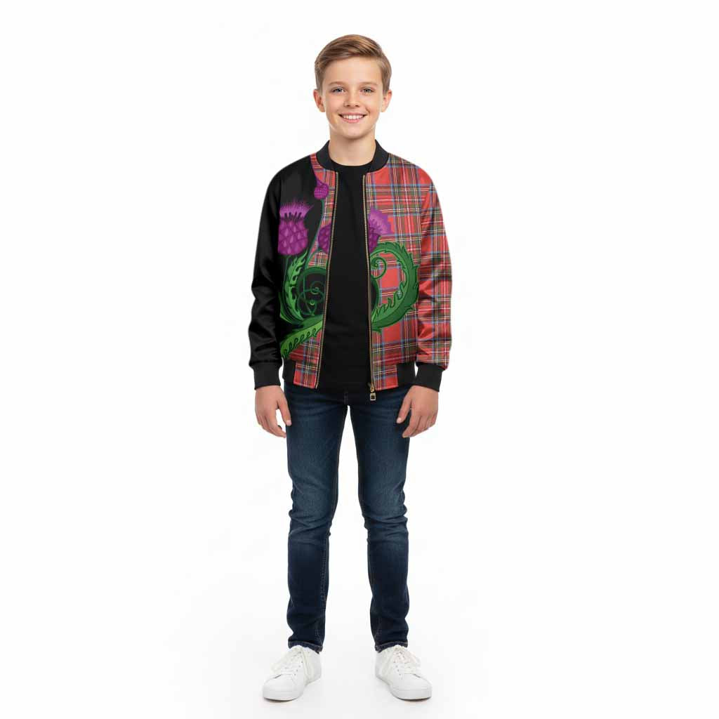 Stewart (Stuart) Tartan Kid Bomber Jacket Traditional Scottish Thistle