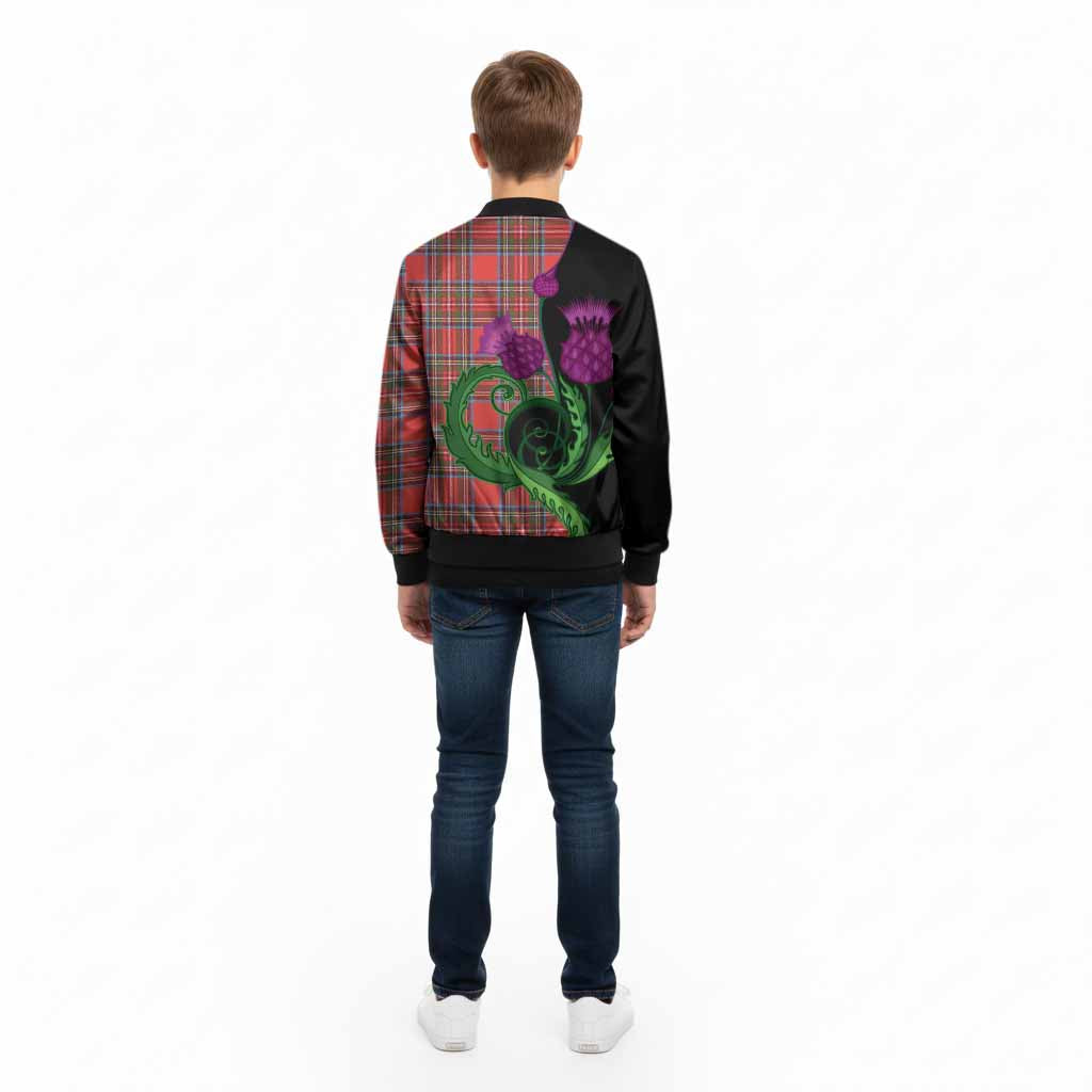 Stewart (Stuart) Tartan Kid Bomber Jacket Traditional Scottish Thistle