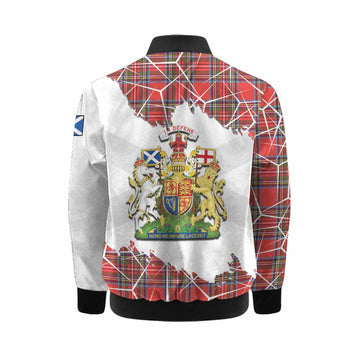 Stewart (Stuart) Tartan Kid Bomber Jacket with Family Crest and Lion Rampant Grunge Style