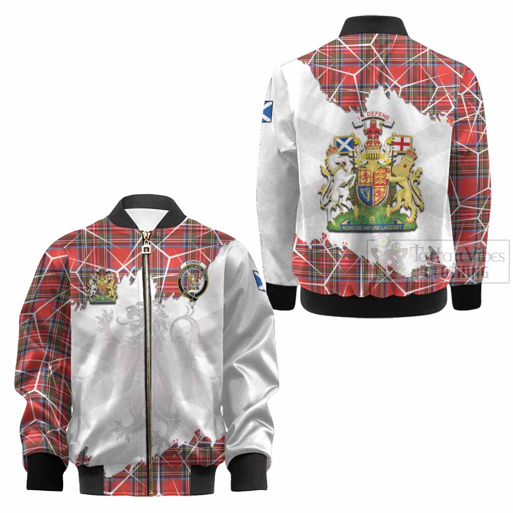 Stewart (Stuart) Tartan Kid Bomber Jacket with Family Crest and Lion Rampant Grunge Style