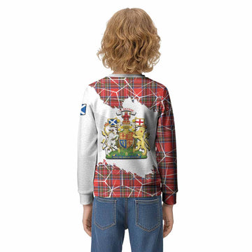 Stewart (Stuart) Tartan Kid Knitted Sweatshirt with Family Crest and Lion Rampant Grunge Style