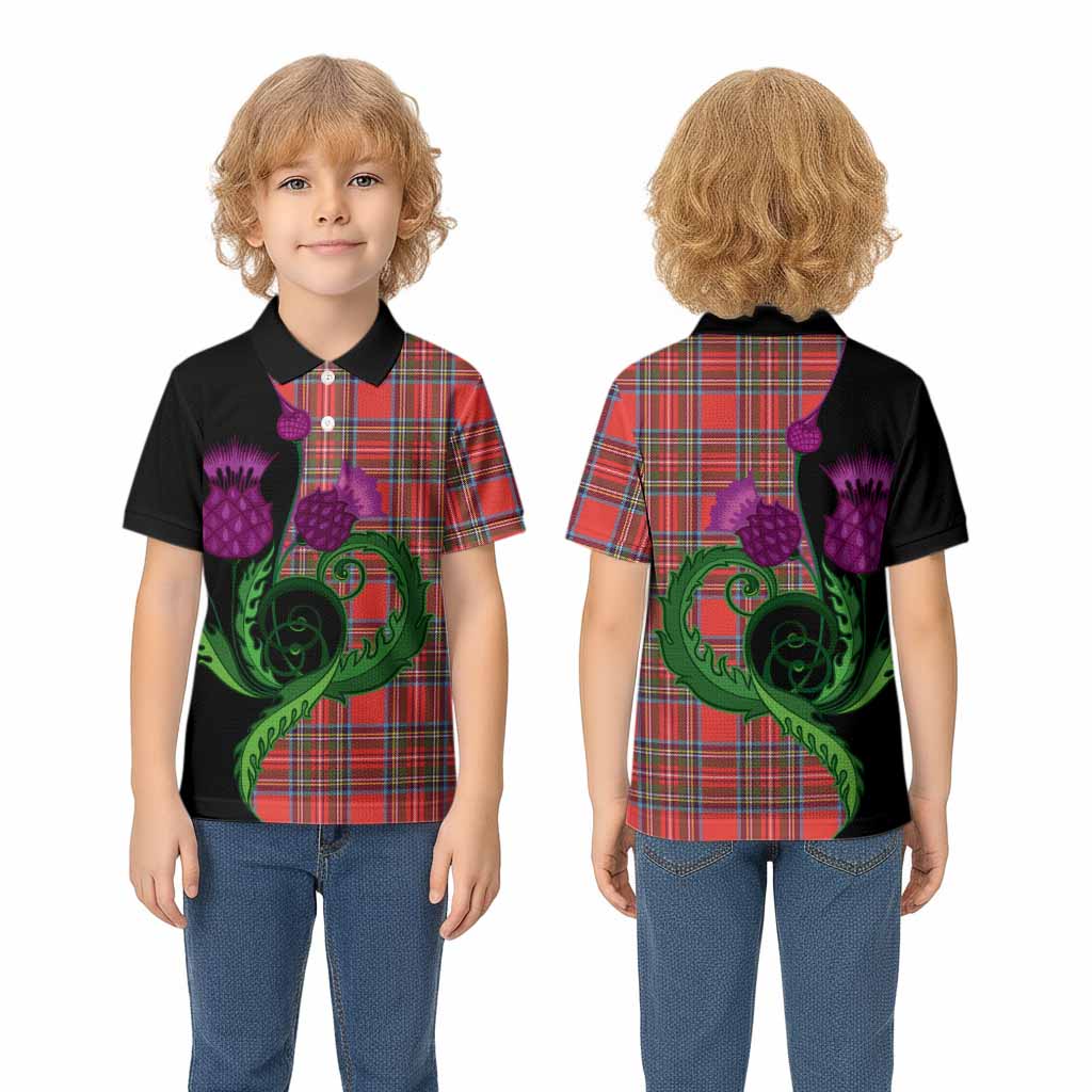Stewart (Stuart) Tartan Kid Polo Shirt Traditional Scottish Thistle