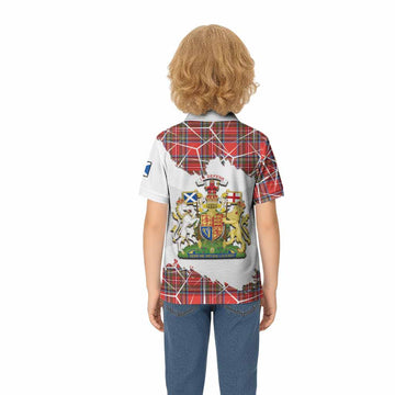 Stewart (Stuart) Tartan Kid Polo Shirt with Family Crest and Lion Rampant Grunge Style