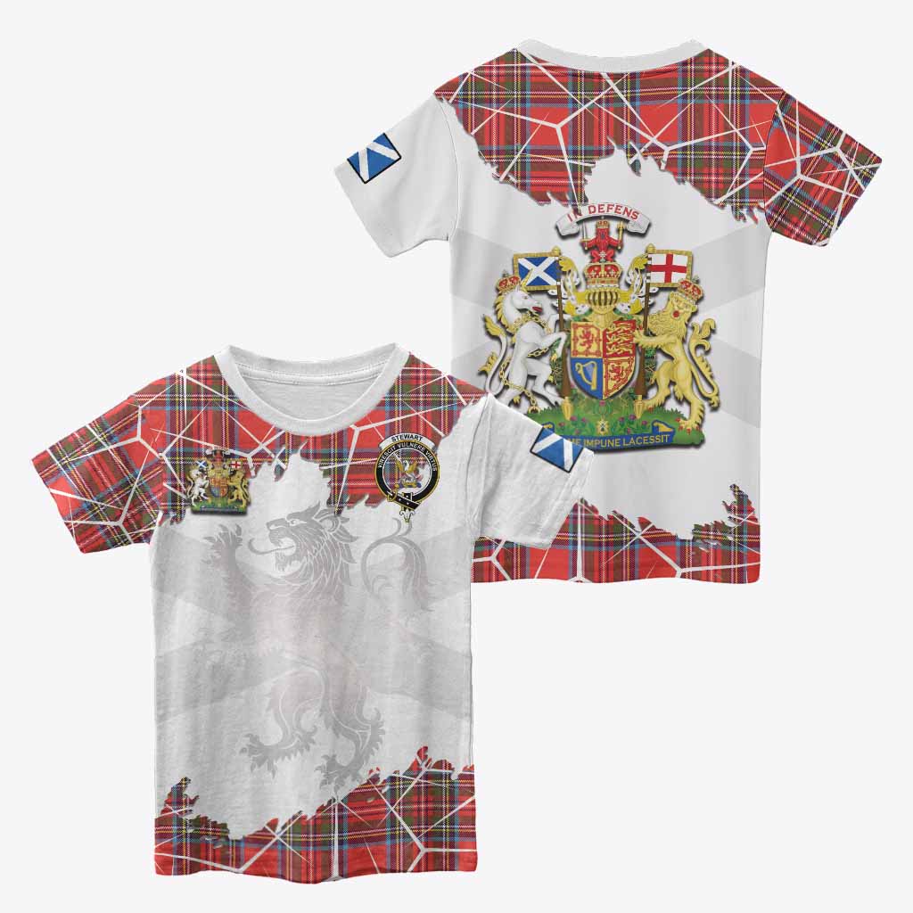 Stewart (Stuart) Tartan Kid T-shirt with Family Crest and Lion Rampant Grunge Style