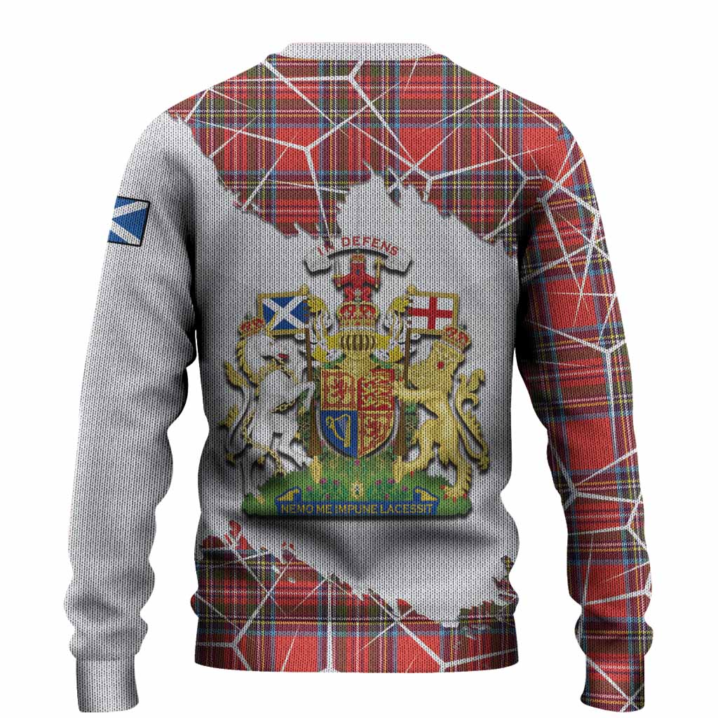 Stewart (Stuart) Tartan Knitted Sweater with Family Crest and Lion Rampant Grunge Style